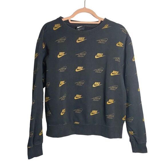 NIKE SPORTSWEAR WOMEN SHINE Small CREW SWEATSHIRT BLACK/METALLIC GOLD - Picture 6 of 9